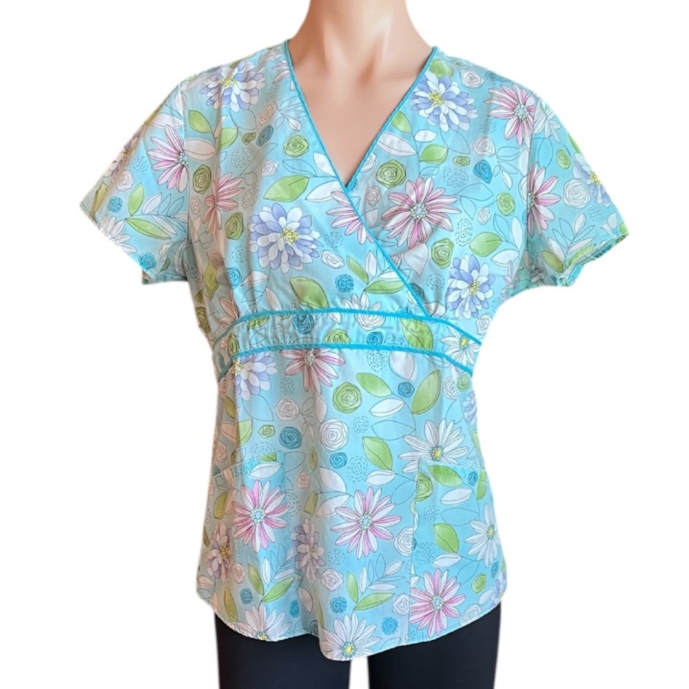 SB Scrubs Colorful Floral Women's Scrub Top GUC